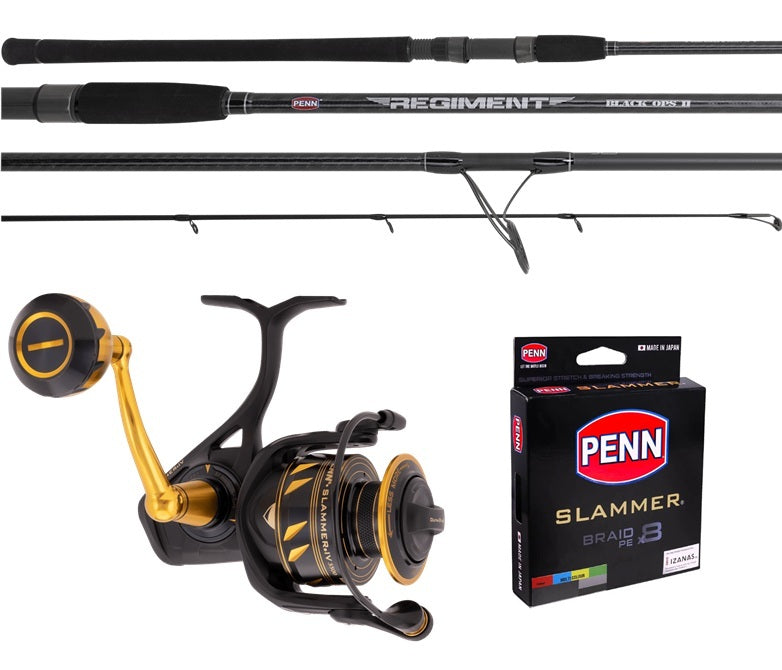 Penn Combo Slammer Iv 3500 Regiment Black Ops Sp701mh 6-10kg With 20lb Berkley X8 Green ><