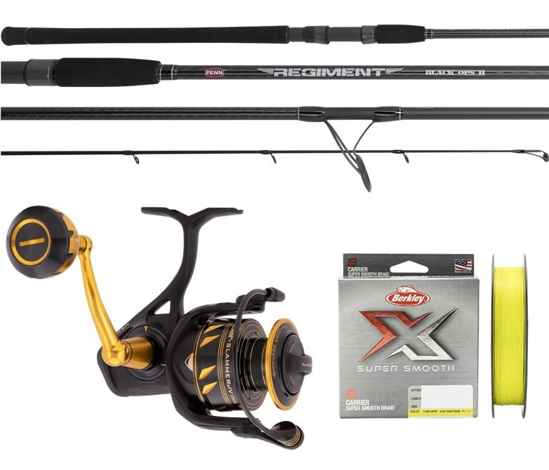 Penn Combo Slammer Iv 3500 Regiment Black Ops Sp701mh 6-10kg With 20lb Berkley X8 Green ><