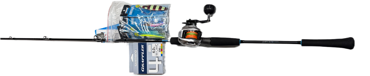 Shimano Combo Tranx 300hg / Nomad Nspjoh682-4 + 52.7lb Grappler Braid + 10 Nomad Buffalo Jigs (40-120g) ><