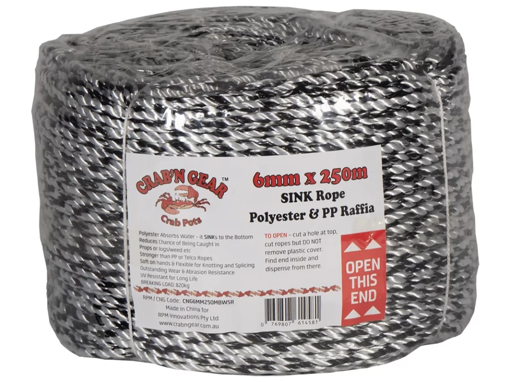 Crab'n Gear Sinking Rope Black & White 6mm 250m Full Coil