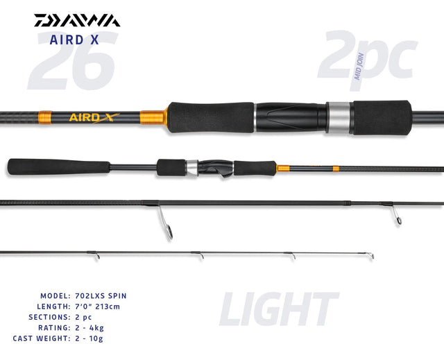Daiwa 26 Aird X Spinning Rod [sz:7'/2-4kg/2pc/702lxs]