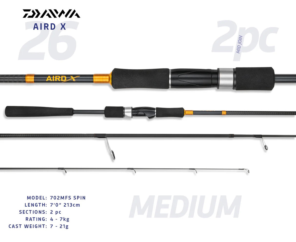 Daiwa 26 Aird X Spinning Rod [sz:7'/4-7kg/2pc/702mfs]