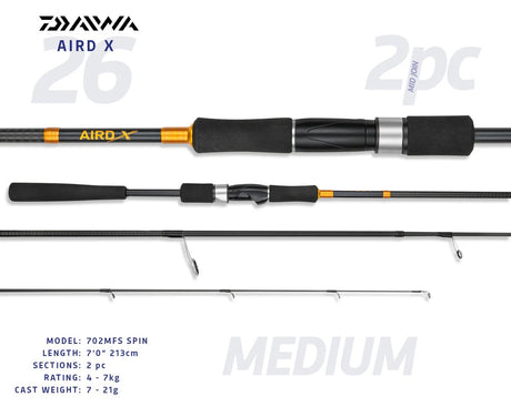 Daiwa 26 Aird X Spinning Rod [sz:7'/4-7kg/2pc/702mfs]