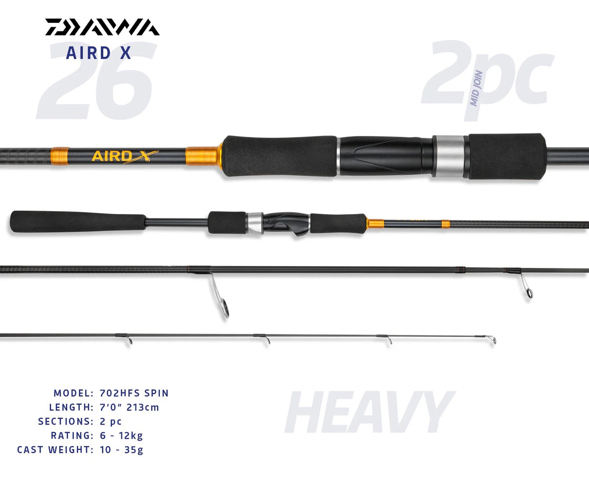 Daiwa 26 Aird X Spinning Rod [sz:7'/6-12kg/2pc/702hfs]