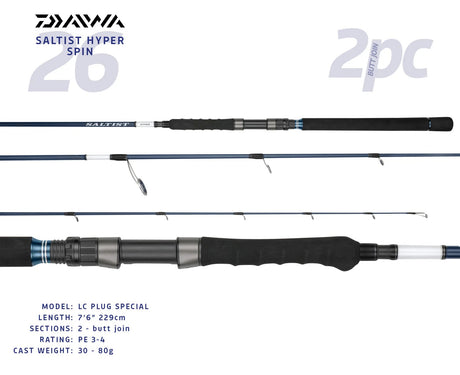 Daiwa 26 Saltist Hyper Spinning Rod [sz:7'6"/pe 3-4/2pcbj/s76-3/4]