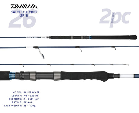 Daiwa 26 Saltist Hyper Spinning Rod [sz:7'6"/pe 4-6/2pcbj/s76-4/6]