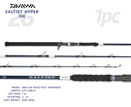 Daiwa 26 Saltist Hyper Overhead Rod [sz:6'6"/pe 4-8/1pc/b66-4/8]