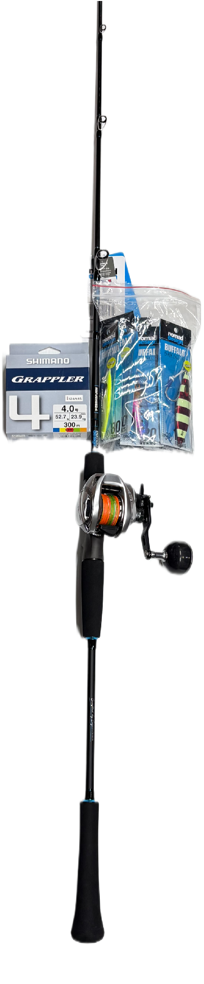 Shimano Combo Tranx 300hg / Nomad Nspjoh682-4 + 52.7lb Grappler Braid + 10 Nomad Buffalo Jigs (40-120g) >< 