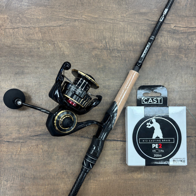 Daiwa Combo Revelry Hd Mq 5000d-cxh + Samaki C-12 762sh 7'6" 15-30lb Spooled With 300m Pe 2 30lb Buku X12 Braid > 