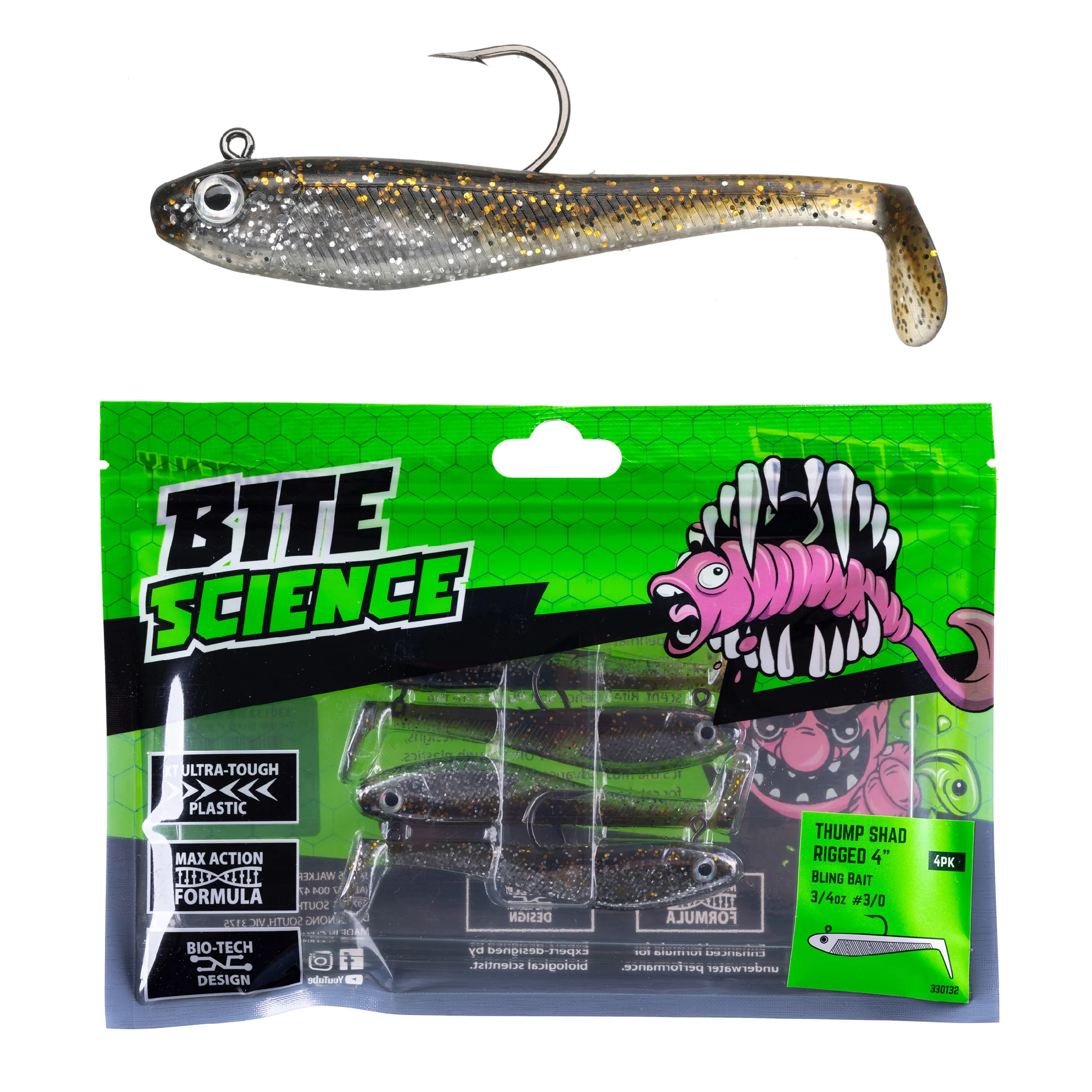 Bite Science 4 Thump Shad Rigged Soft Plastic Lure - Fisho's