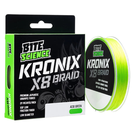 Bite Science Kronix X8 Braided Fishing Line Acid Green 150m [sz:150m - 6lb]