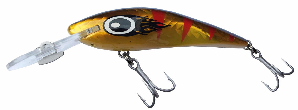 Warlock Minnow 80mm +2.5m Deep Diver Hard Body Lure [cl:gold Mullet Dazzler]