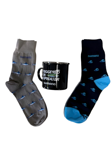 Shimano Enamel Mug + 2 Pairs Dress Socks Sz 9-11