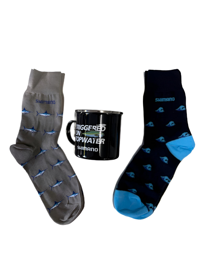 Shimano Enamel Mug + 2 Pairs Dress Socks Sz 9-11