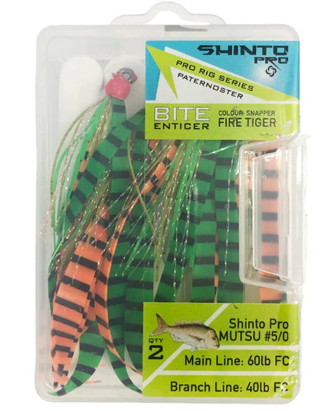 Shinto Pro Bite Enticer Paternoster Mutsu Circle Pre-made Rigs 5/0 [cl:fire Tiger  - 2pk]
