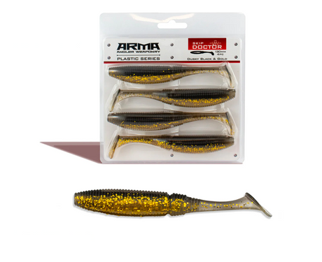 Arma Skip Doctor 130mm Soft Plastic Lure [cl:dusky Black & Gold]