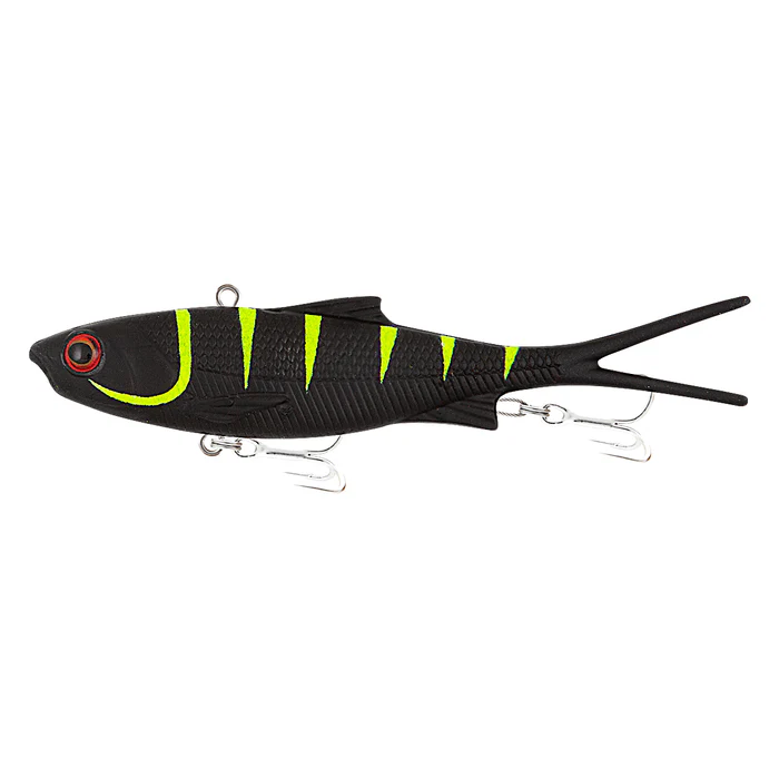 Samaki Vibelicious Fork 100mm 20g Soft Vibe Lure ><^ [cl:black Chartreuse Uv]