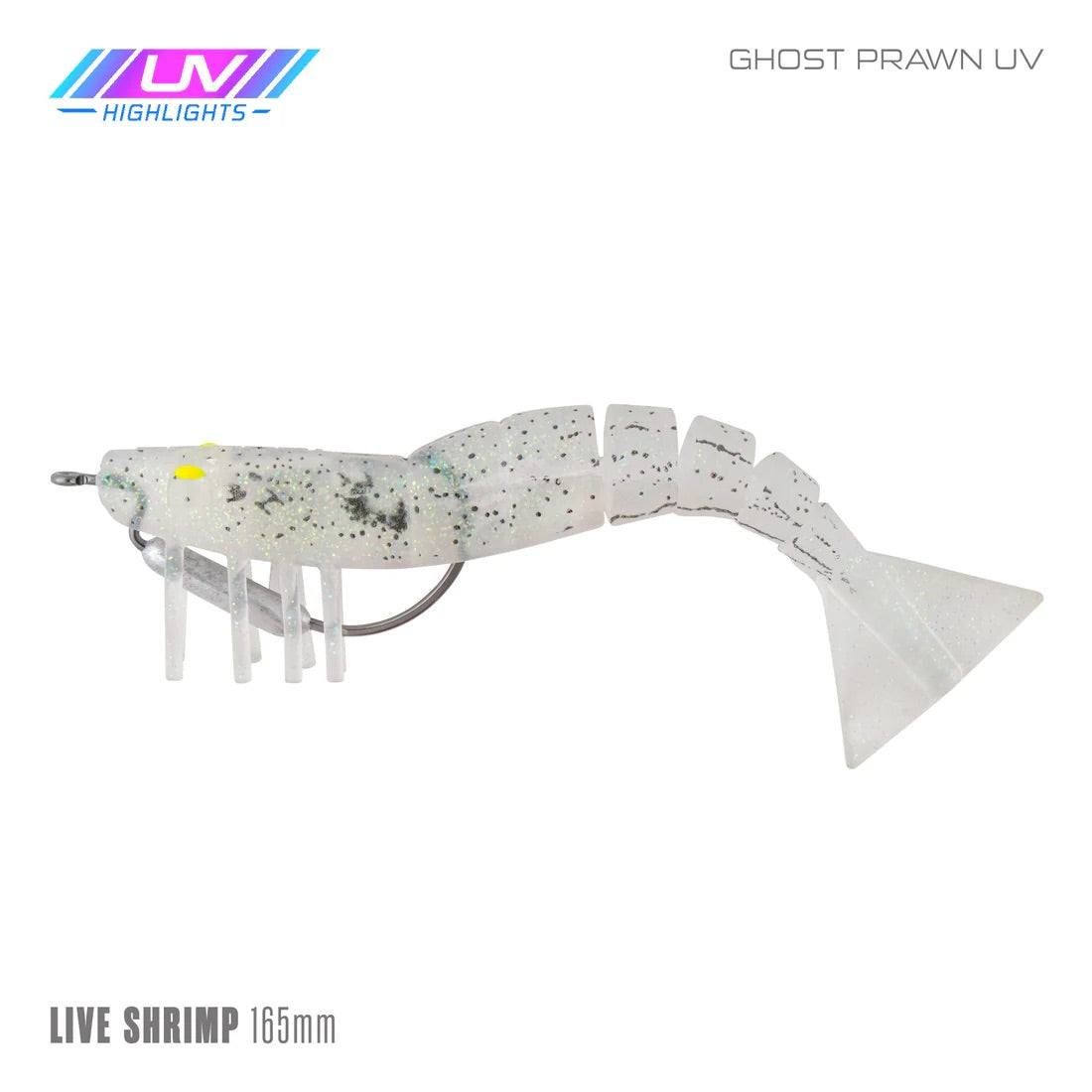 Samaki Live Shrimp 165mm Weedless Pre-rigged Soft Plastic Lure [cl:ghost Prawn Uv]