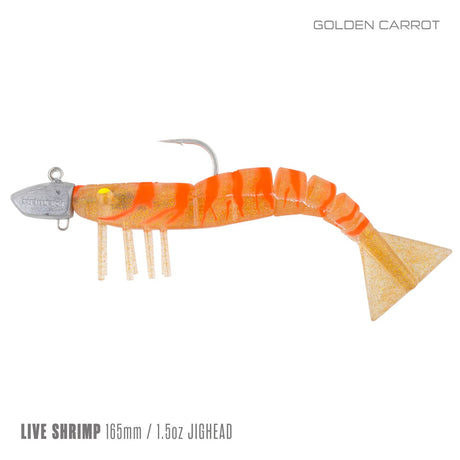 Samaki Live Shrimp 165mm 1.5oz Jighead Pre-rigged Multi Soft Plastic Lure [cl:golden Carrot - 3pk]