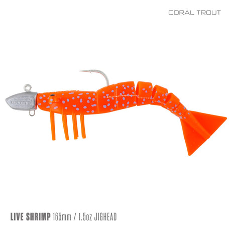Samaki Live Shrimp 165mm 1.5oz Jighead Pre-rigged Multi Soft Plastic Lure [cl:coral Trout - 3pk]