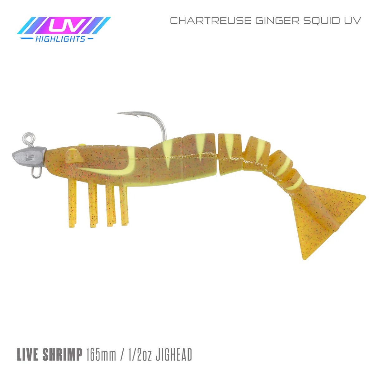 Samaki Live Shrimp 165mm 1/2oz Jighead Pre-rigged Soft Plastic Lure [cl:chartreuse Ginger Squid]