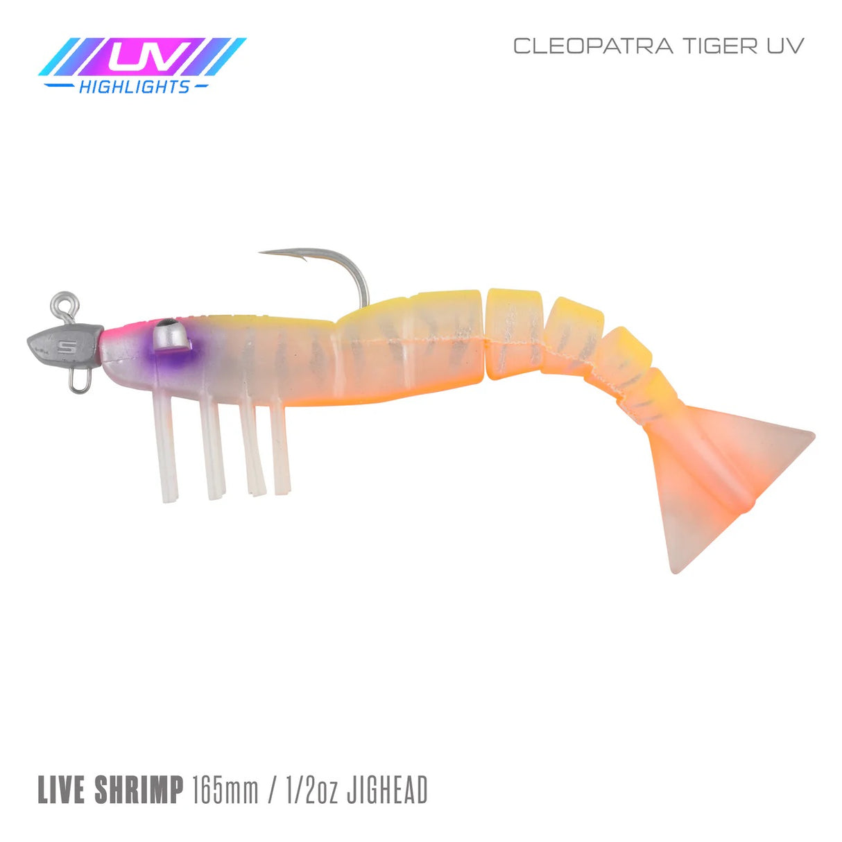 Samaki Live Shrimp 165mm 1/2oz Jighead Pre-rigged Soft Plastic Lure [cl:cleopatra Tiger Uv]