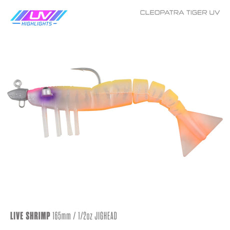 Samaki Live Shrimp 165mm 1/2oz Jighead Pre-rigged Soft Plastic Lure [cl:cleopatra Tiger Uv]