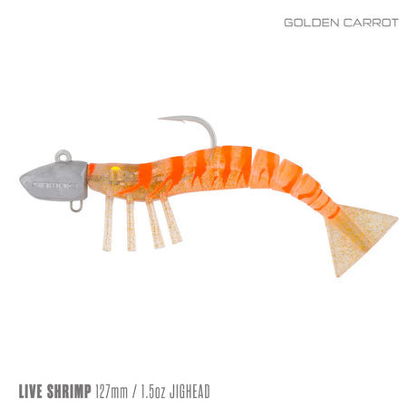 Samaki Live Shrimp 127mm 1.5oz Jighead Pre-rigged Multi Soft Plastic Lure [cl:golden Carrot - 3pk]