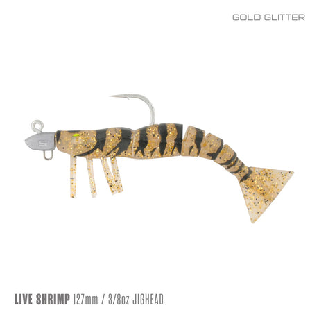 Samaki Live Shrimp 127mm 3/8oz Jighead Pre-rigged Soft Plastic Lure [cl:gold Glitter]