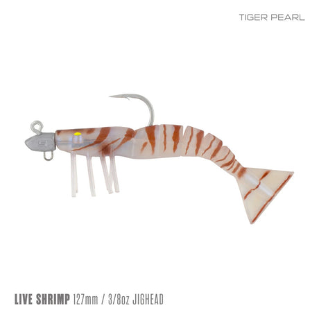 Samaki Live Shrimp 127mm 3/8oz Jighead Pre-rigged Soft Plastic Lure [cl:tiger Pearl]