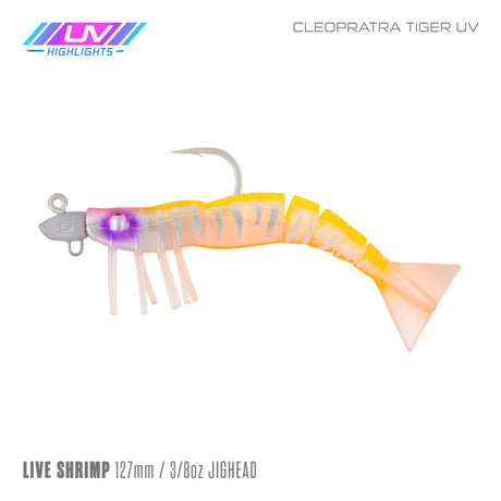 Samaki Live Shrimp 127mm 3/8oz Jighead Pre-rigged Soft Plastic Lure [cl:cleopatra Tiger Uv]