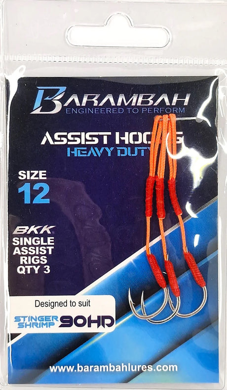 Barambah Single  Assist Heavy Duty Jig Hooks 3pk [sz:12 - Suits Ss 90mm Hd]