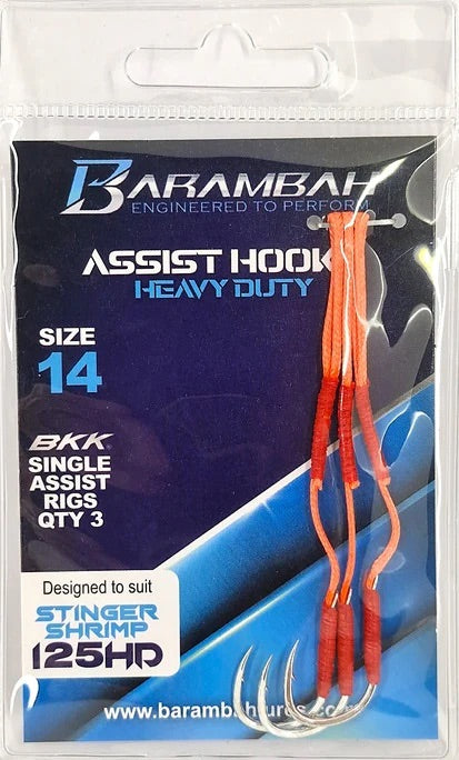 Barambah Single  Assist Heavy Duty Jig Hooks 3pk [sz:14 - Suits 125mm Hd]