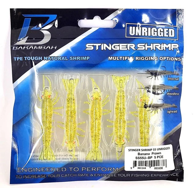 Barambah Stinger Shrimp 55mm Unrigged Soft Plastic Lure [cl:banana Prawn]