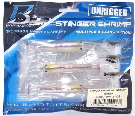 Barambah Stinger Shrimp 90mm Unrigged Soft Plastic Lure [cl:whitey]